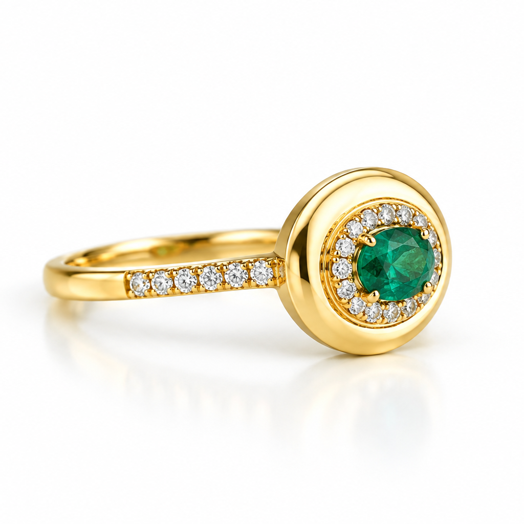Emerald & Diamond Halo Ring