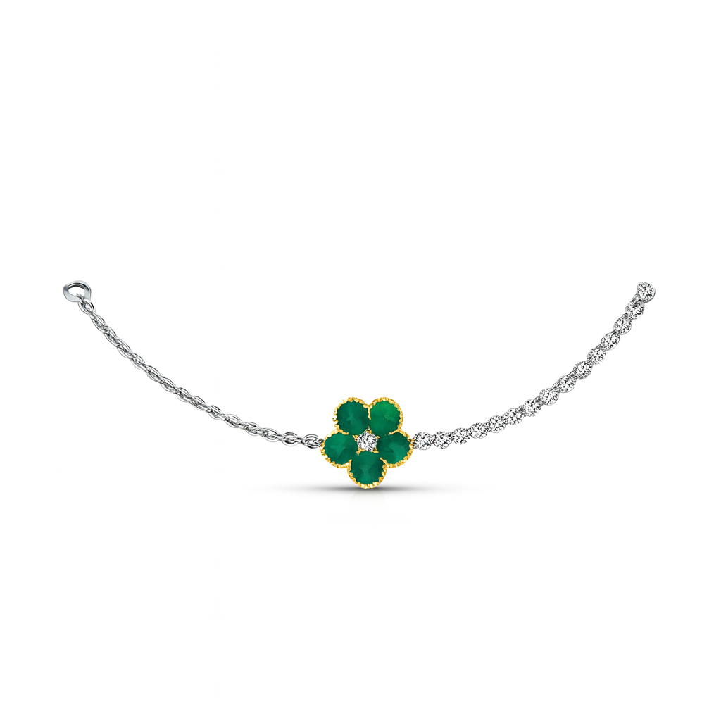 Emerald Clover & Diamond Tennis Bracelet in 18K White Gold