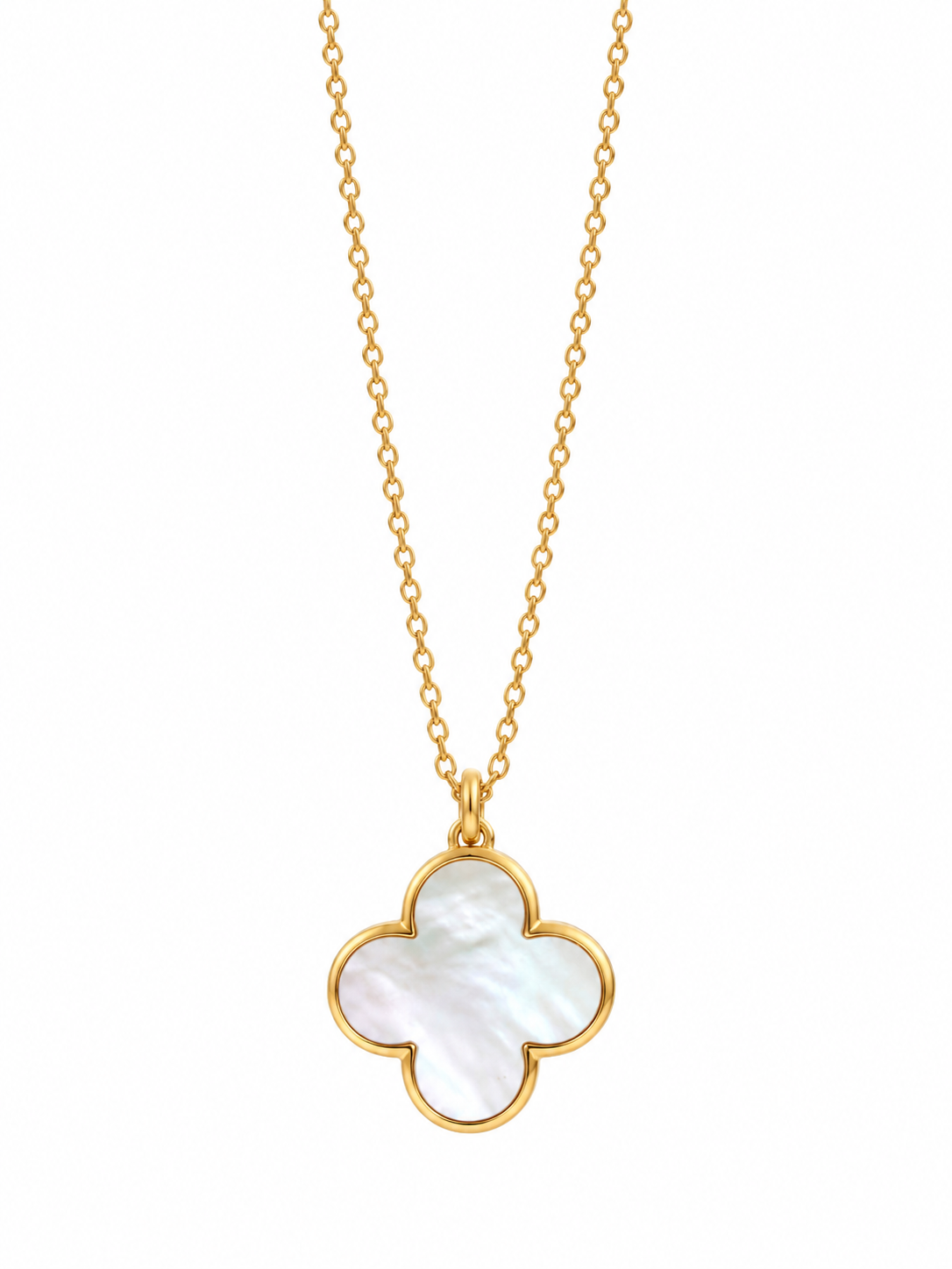 14K Yellow Gold Mother of Pearl Clover Necklace
