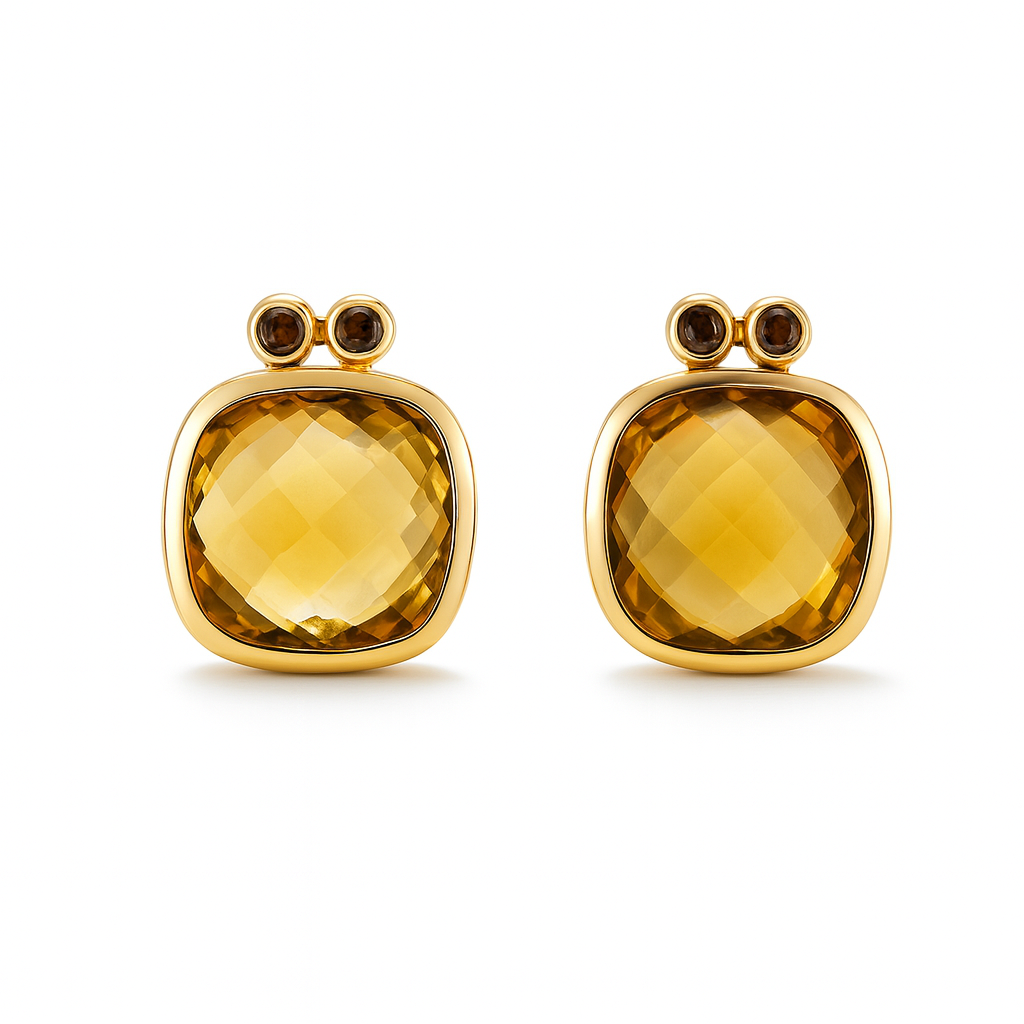 Citrine and Cognac Diamond Earrings 14K