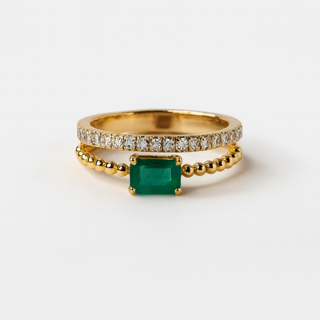 Emerald & Diamond Stacking Ring in 14K Yellow Gold