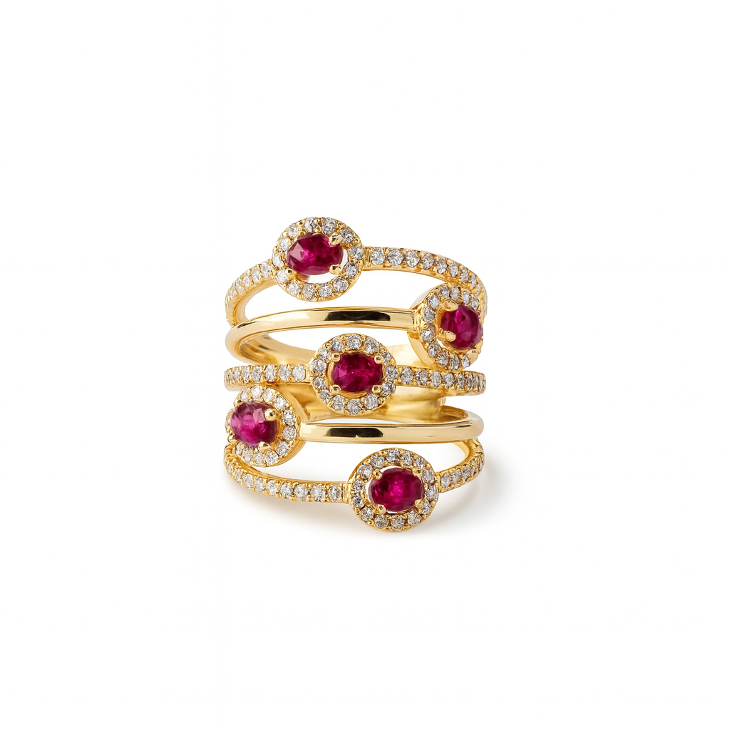 Ruby & Diamond Halo Ring in 14K Yellow Gold