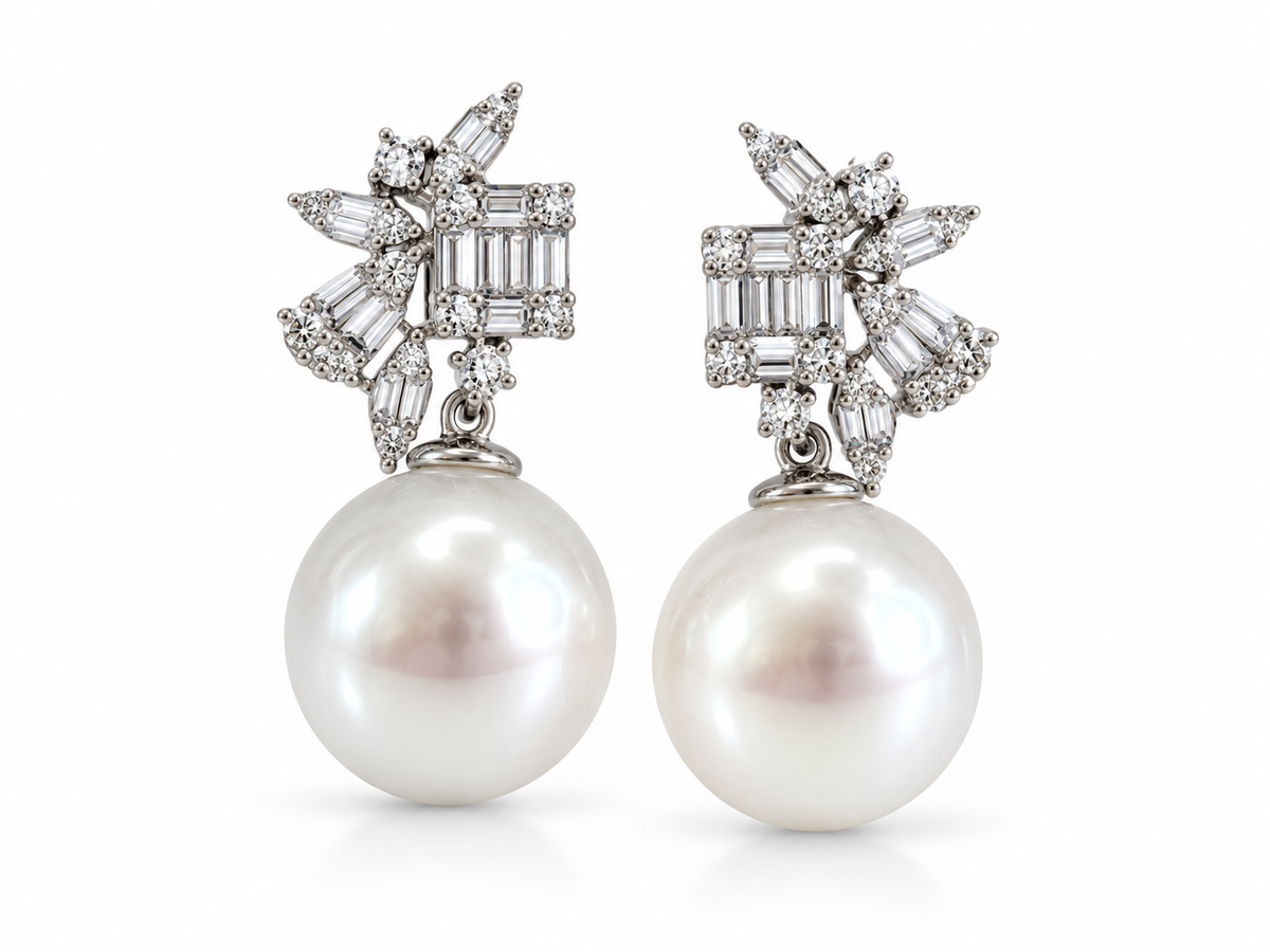 South Sea Pearl & Diamond Drop Earrings