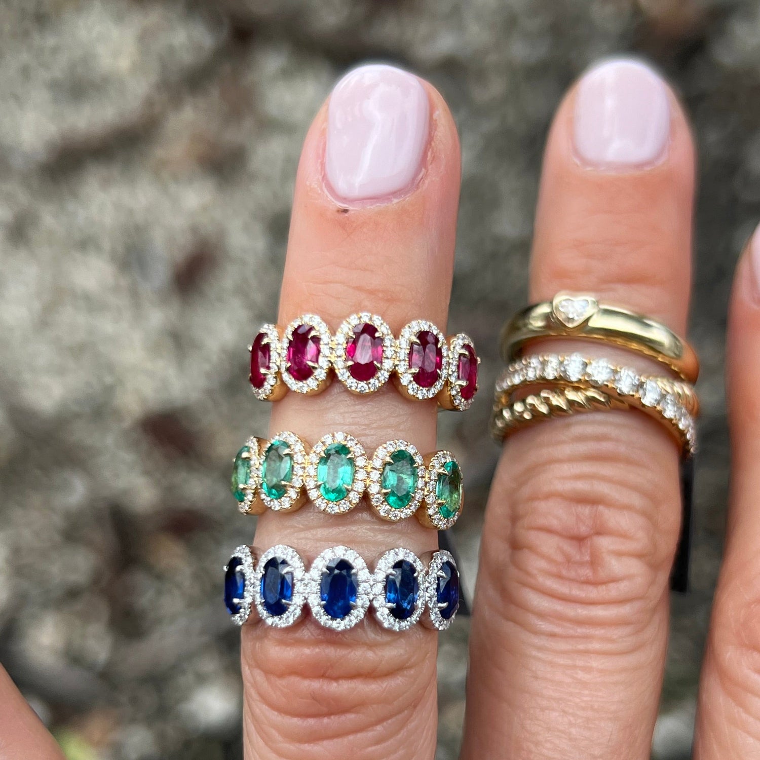 5 Stone Oval Emerald Ring