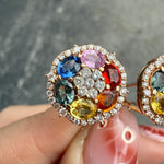 sapphire and diamond cluster earrings with clip post closure, Santayana Jewelers Miami