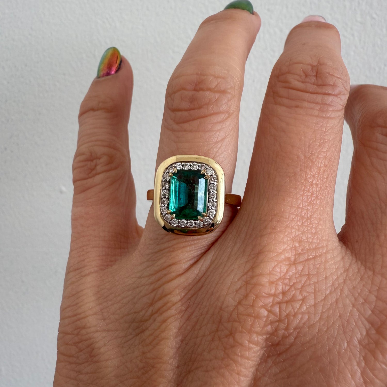 Emerald Cut Emerald and Diamond Ring