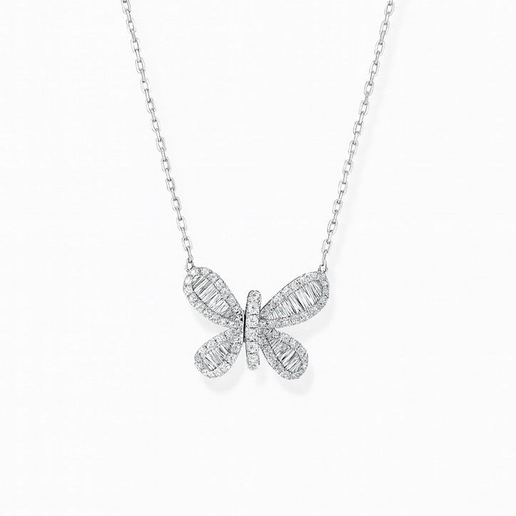 White Gold Diamond Butterfly Pendant Necklace