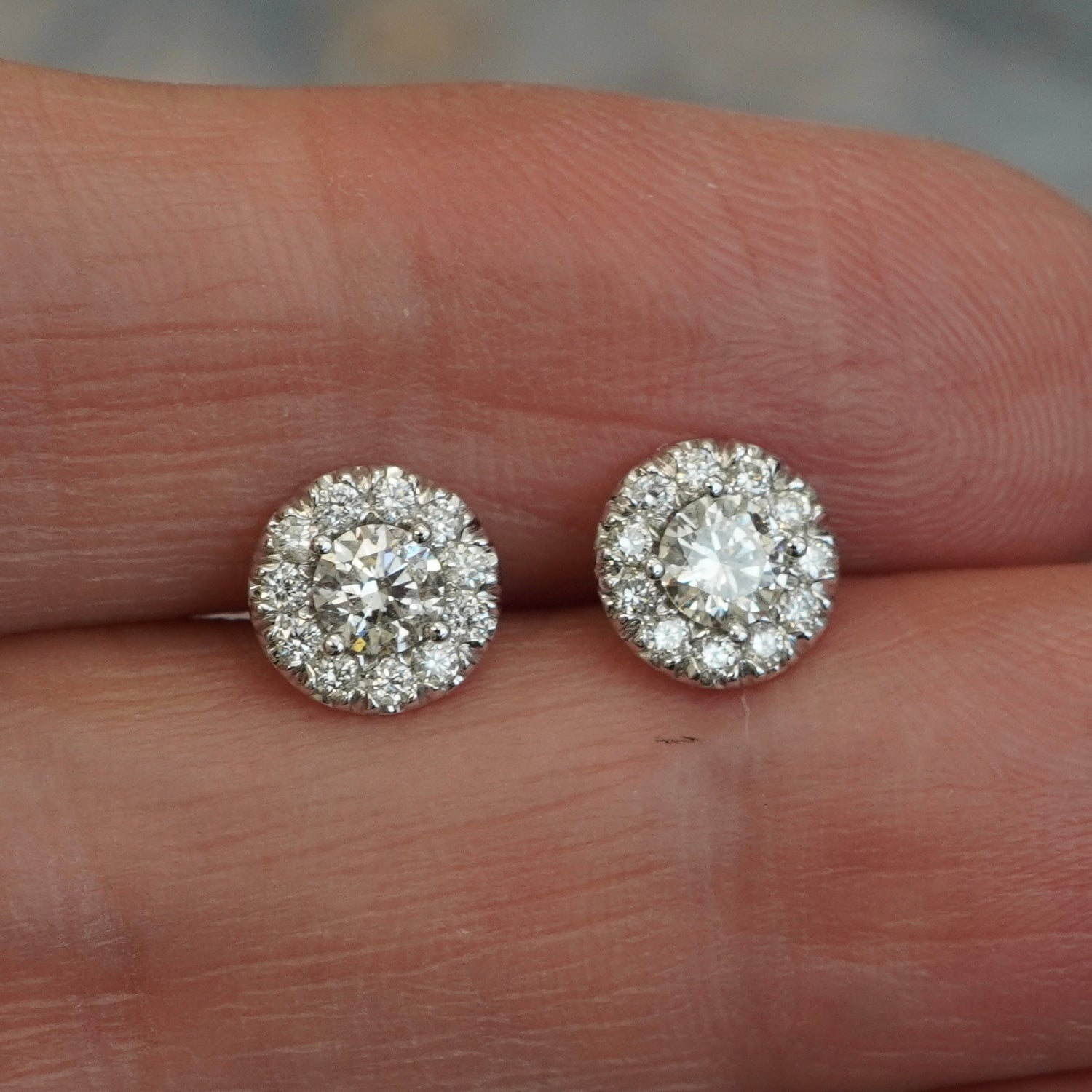Diamond Halo Earrings White Gold 14K