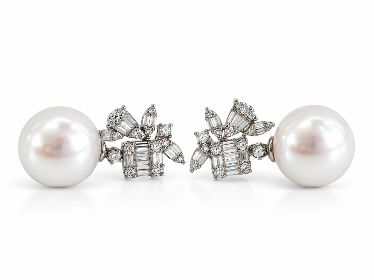 South Sea Pearl & Diamond Drop Earrings