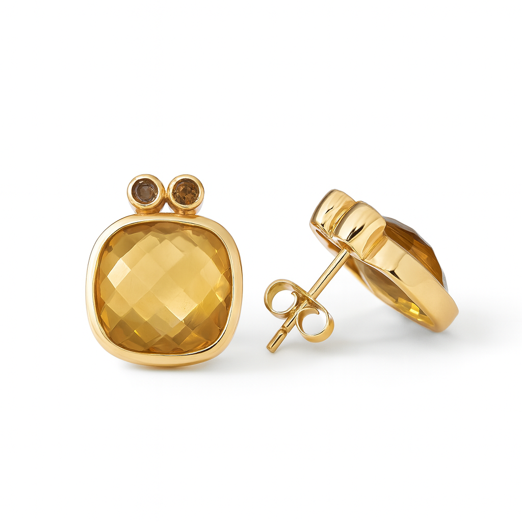 Citrine and Cognac Diamond Earrings 14K