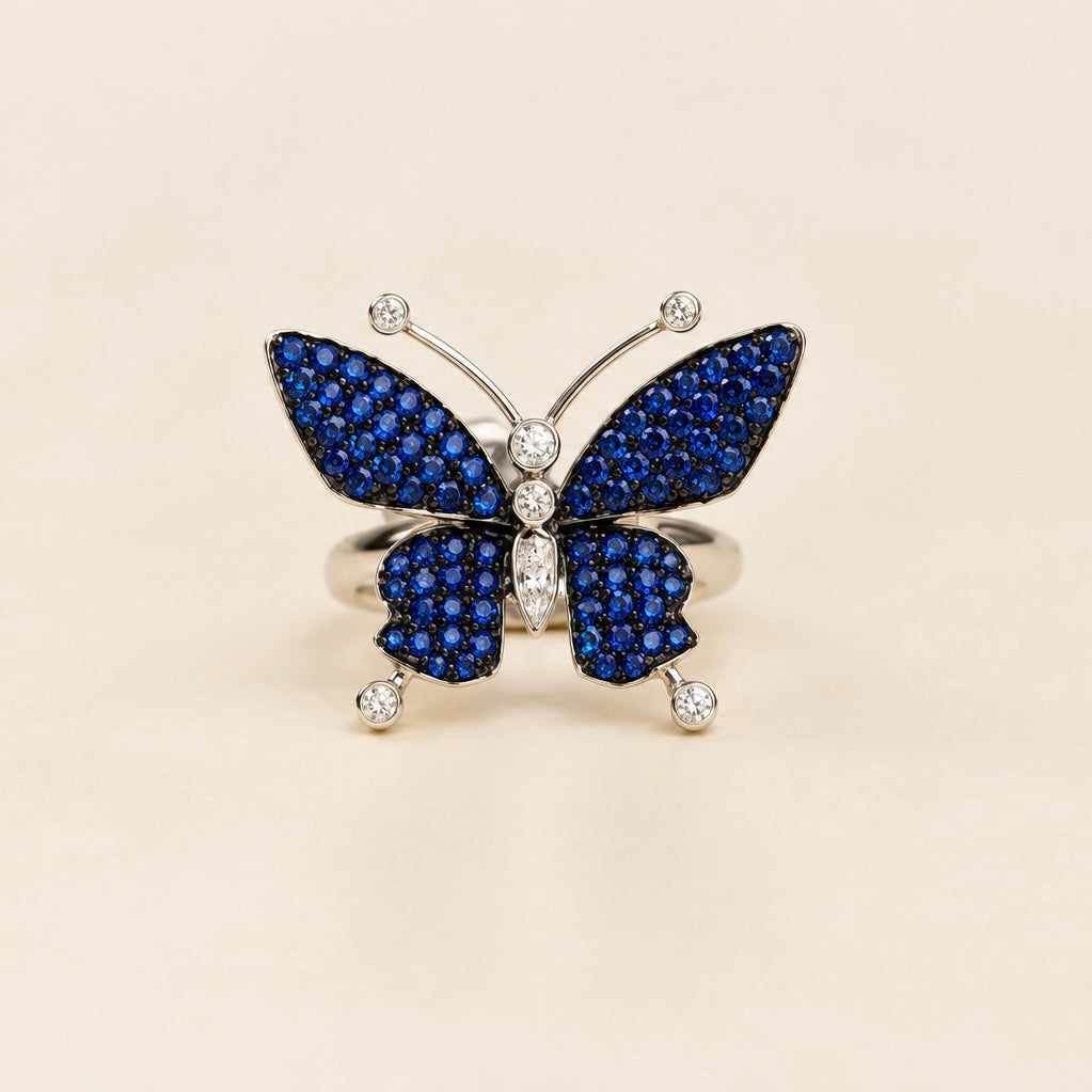 Sapphire & Diamond Butterfly Ring 18K
