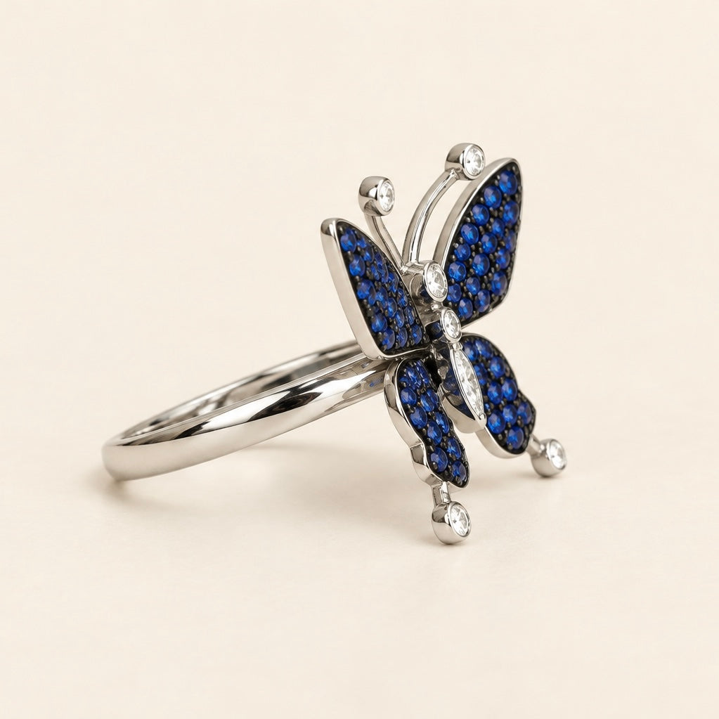 Sapphire & Diamond Butterfly Ring 18K