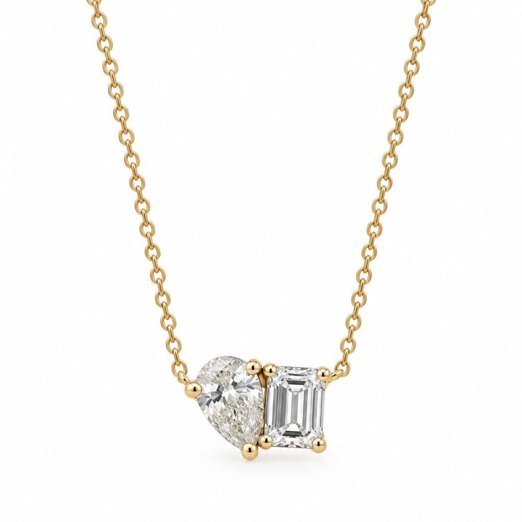 Two-Stone Pear & Emerald-Cut Diamond Necklace