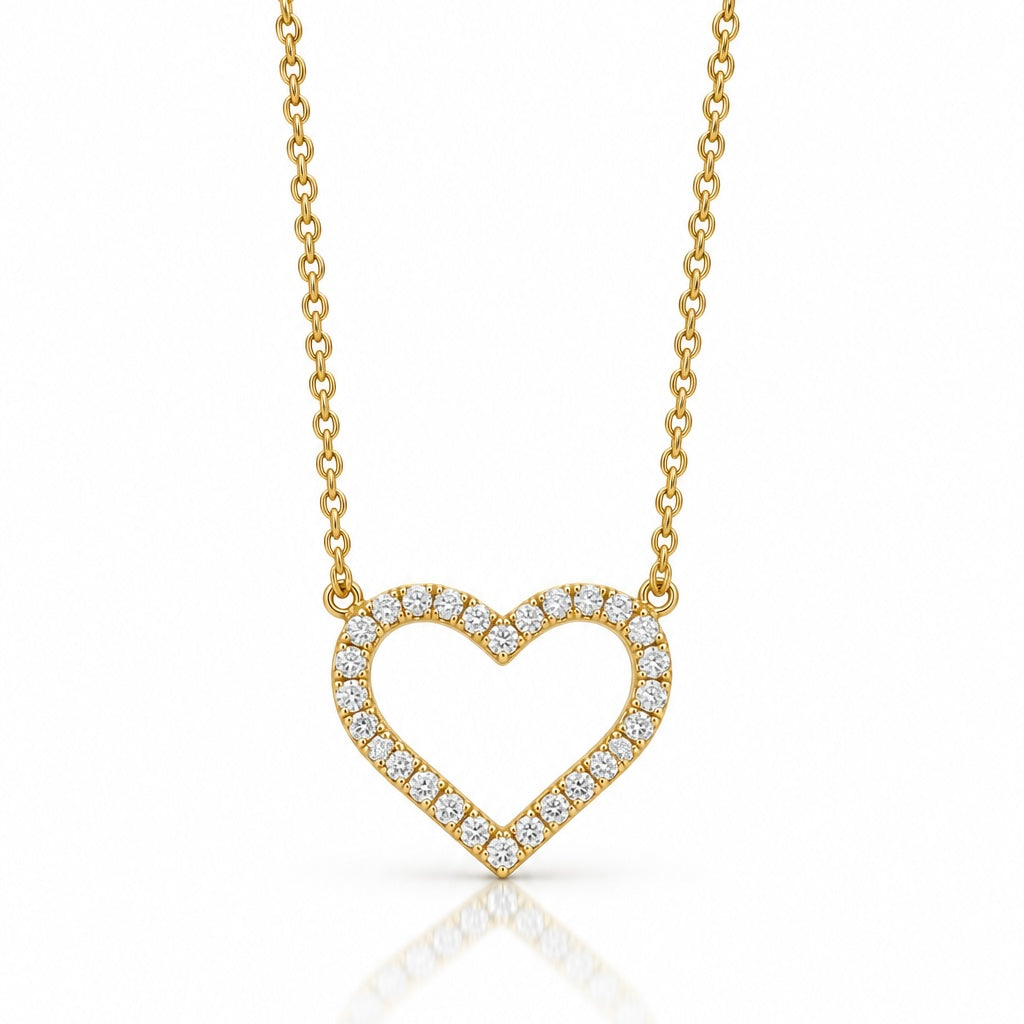 14K Yellow Gold Diamond Open Heart Necklace