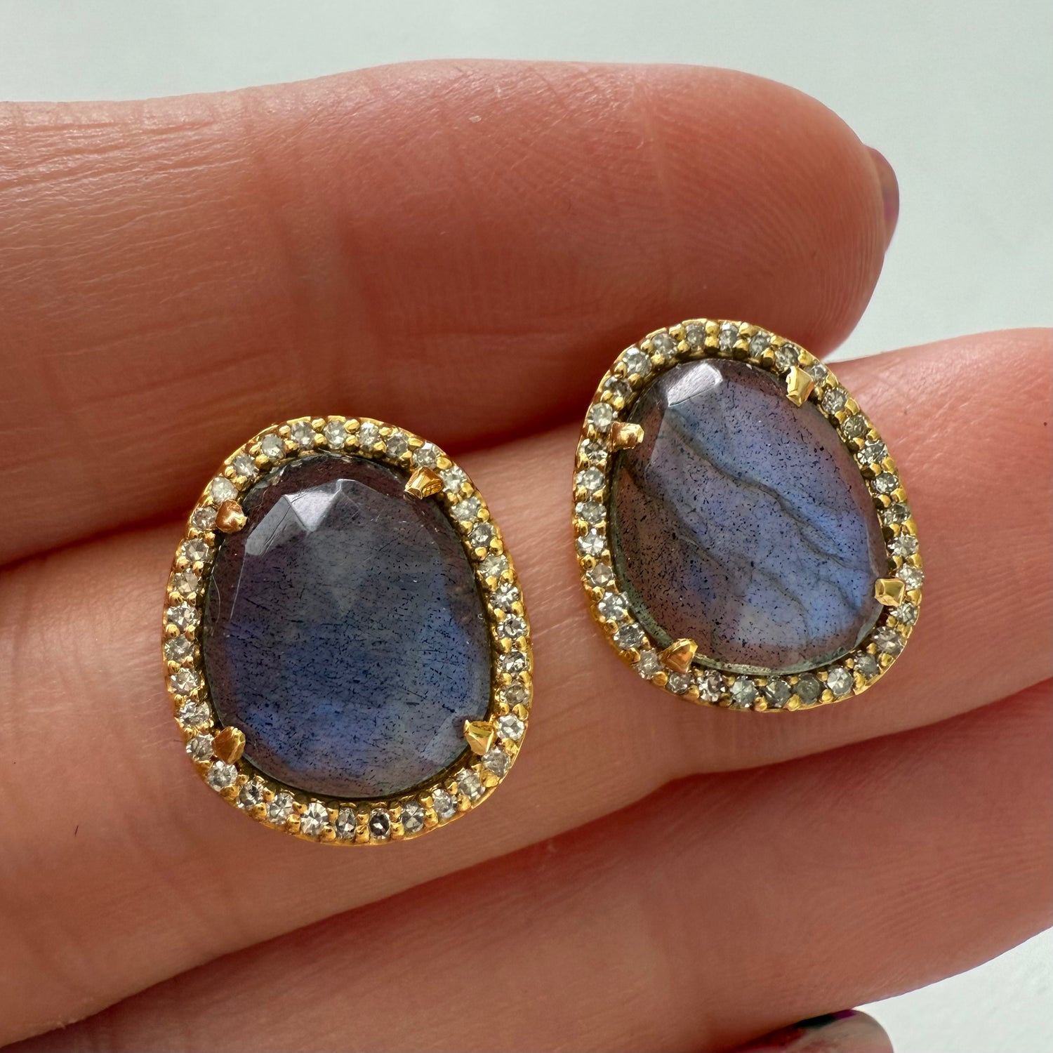 Labradorite Diamond Earrings Yellow Gold