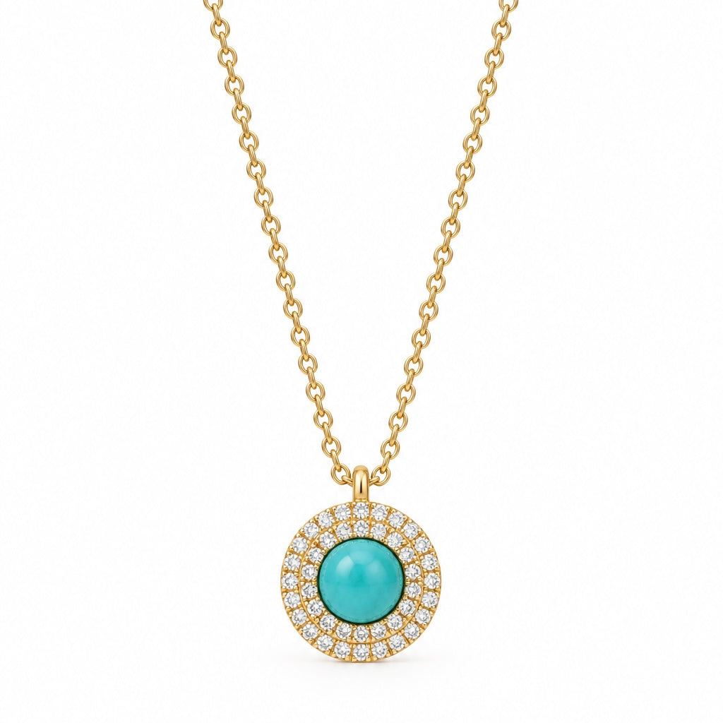 Turquoise & Diamond Halo Necklace