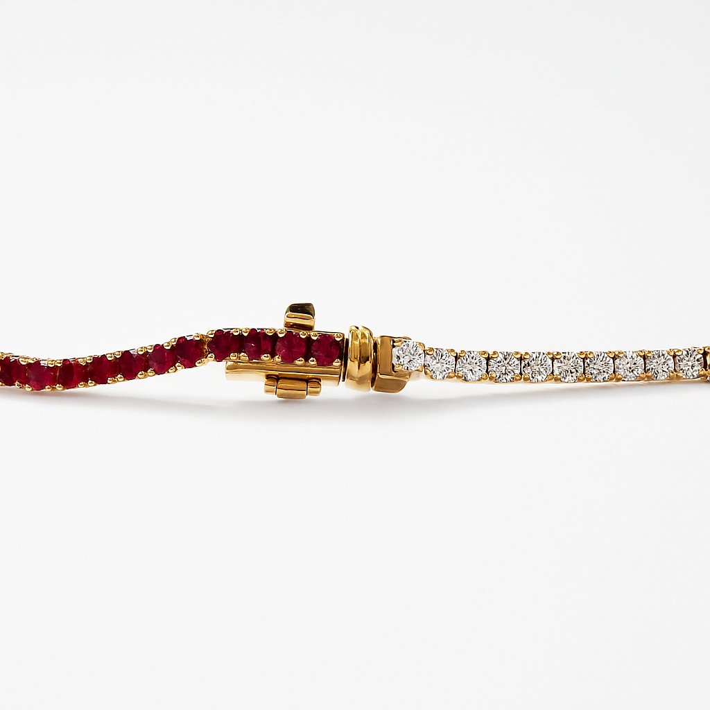 Ruby & Diamond Half Tennis Bracelet in 14K Gold