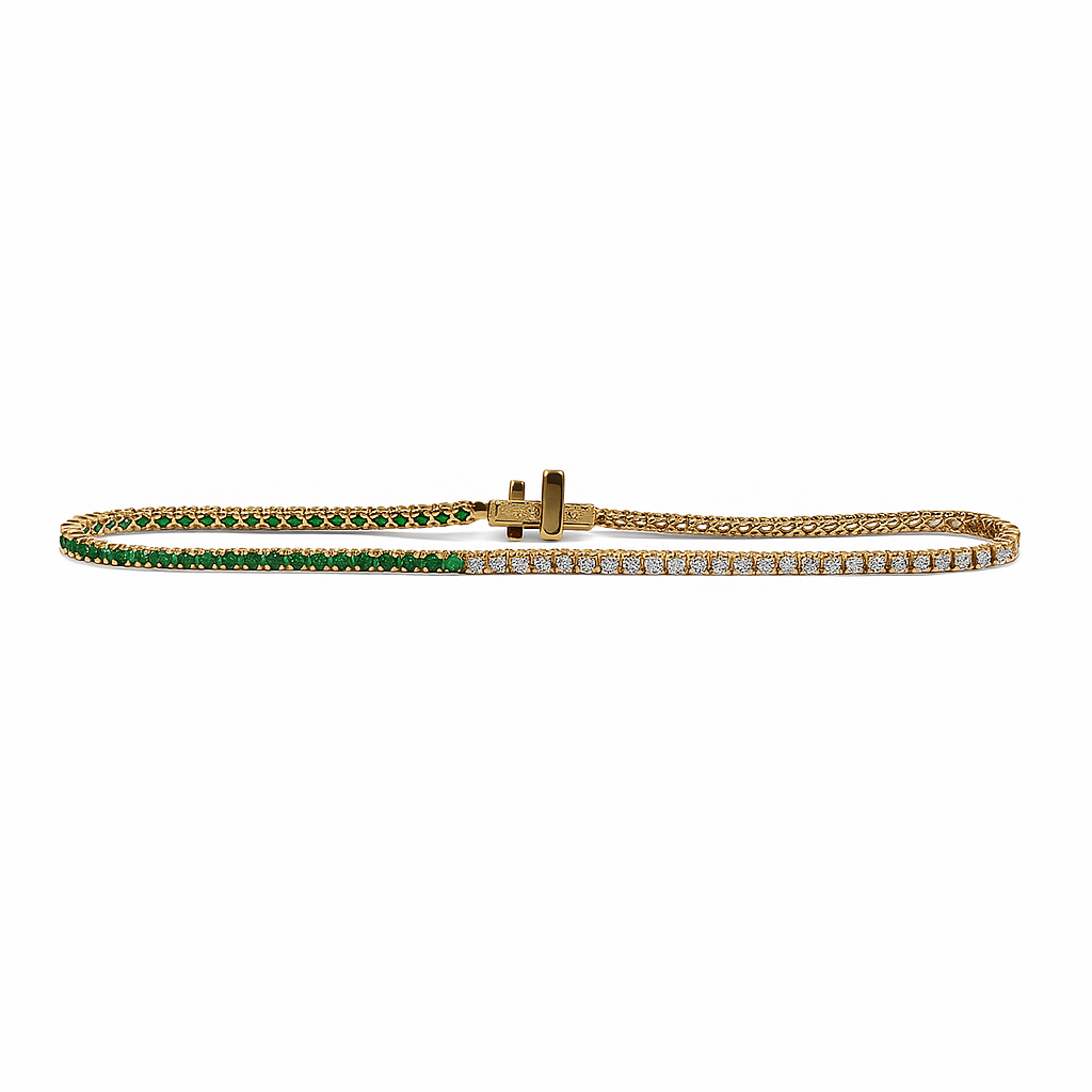 Emerald & Diamond Half Tennis Bracelet in 14K Gold