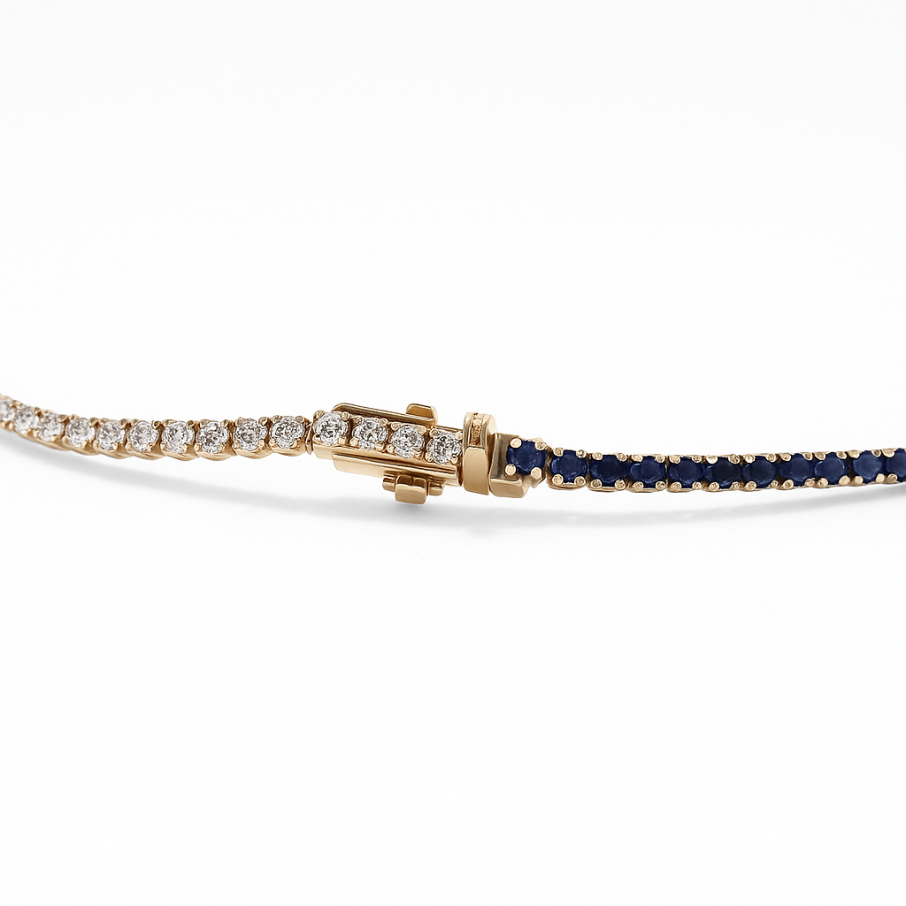 Sapphire & Diamond Half Tennis Bracelet in 14K Gold