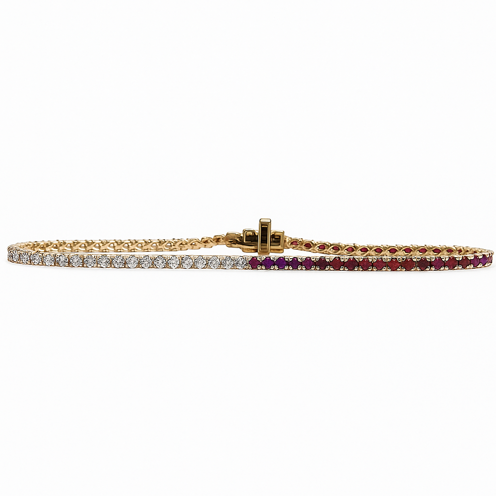 Ruby & Diamond Half Tennis Bracelet in 14K Gold