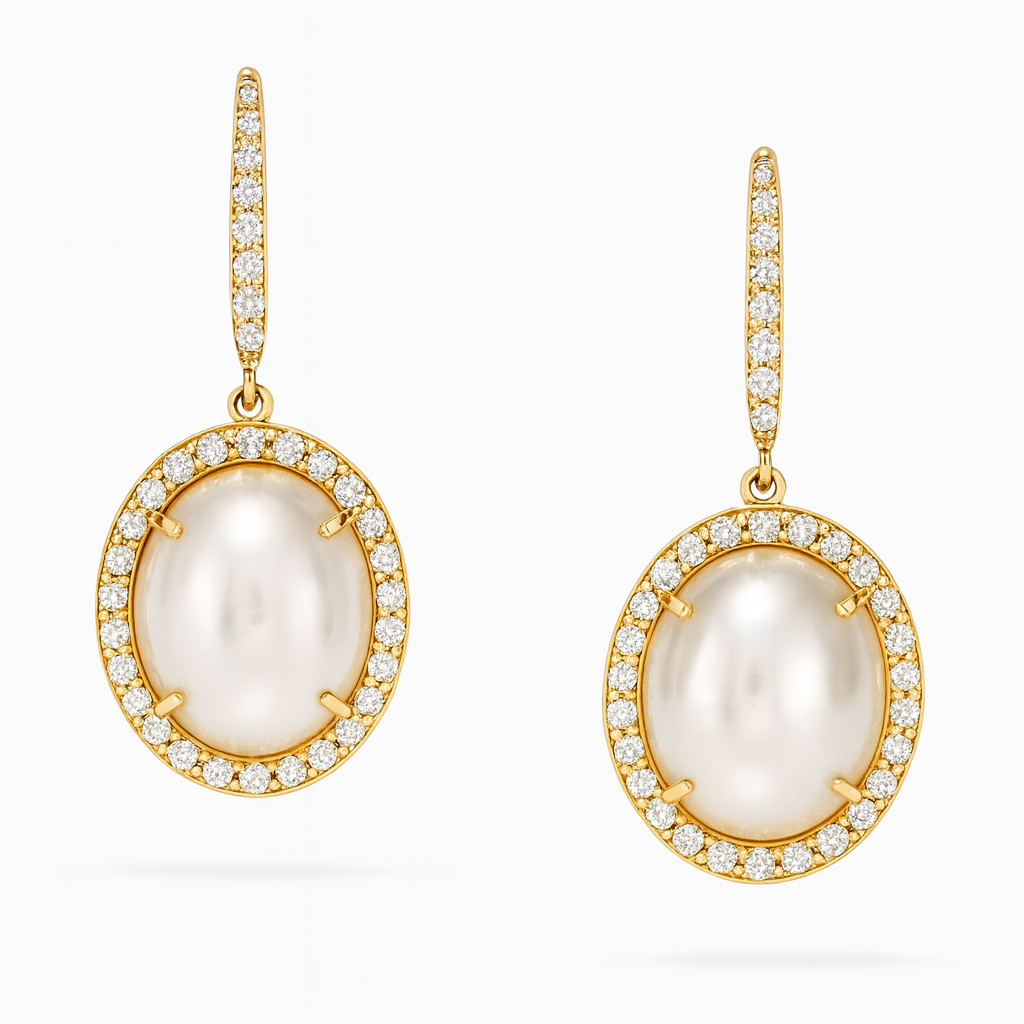 Mabe Pearl Diamond Drop Earrings