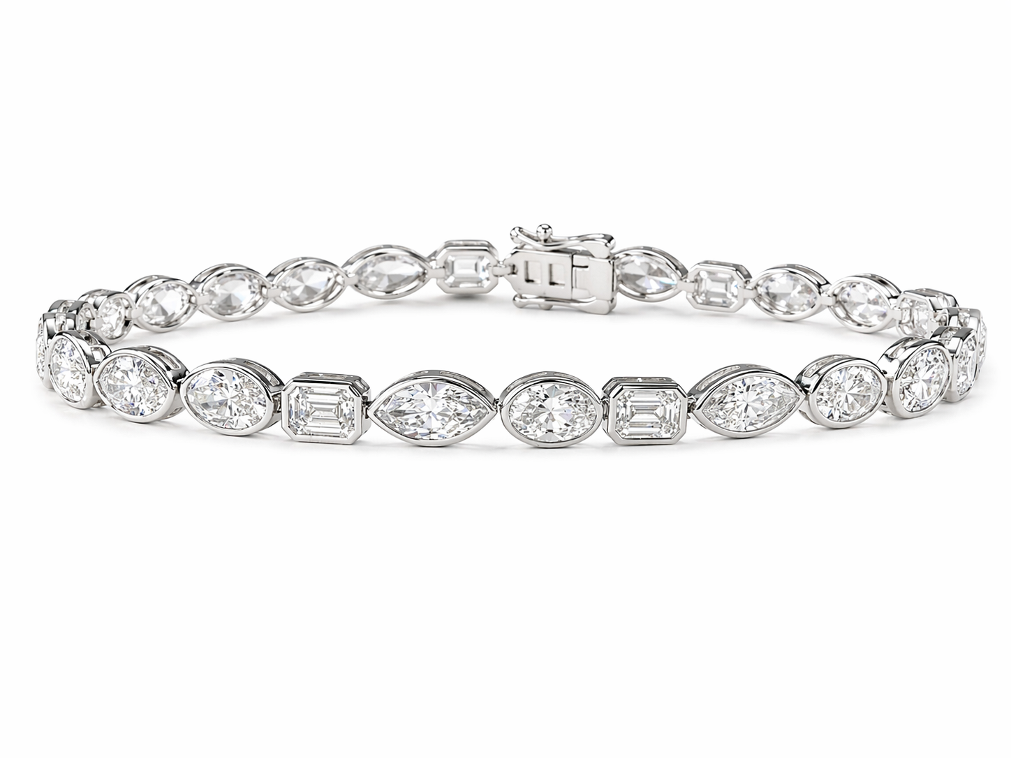 Bezel Tennis Bracelet Multi Shape Lab Diamond 14K