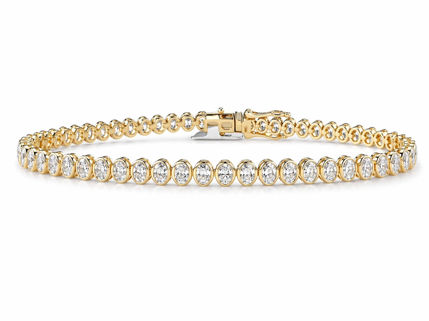 Bezel Set Tennis Bracelet Oval Lab Diamond 14K