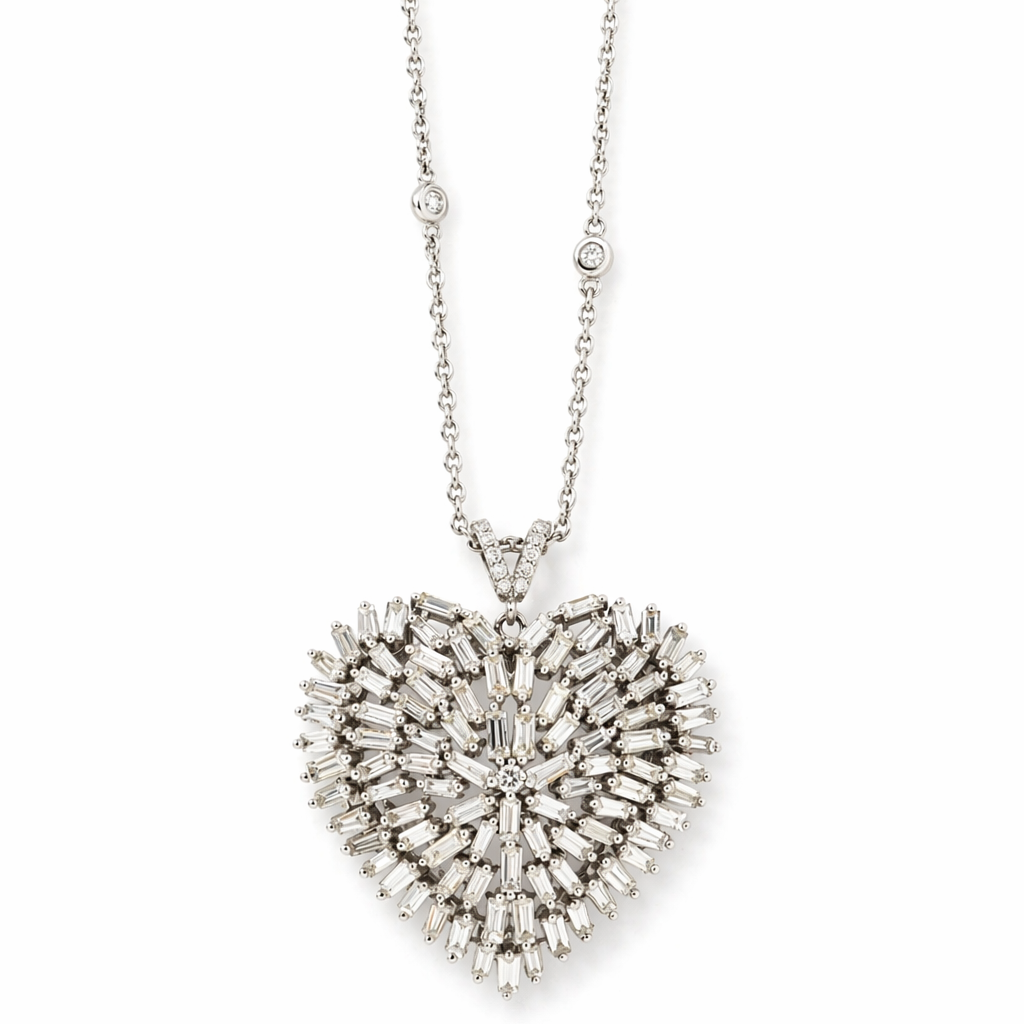 Baguette Diamond Heart Pendant Necklace