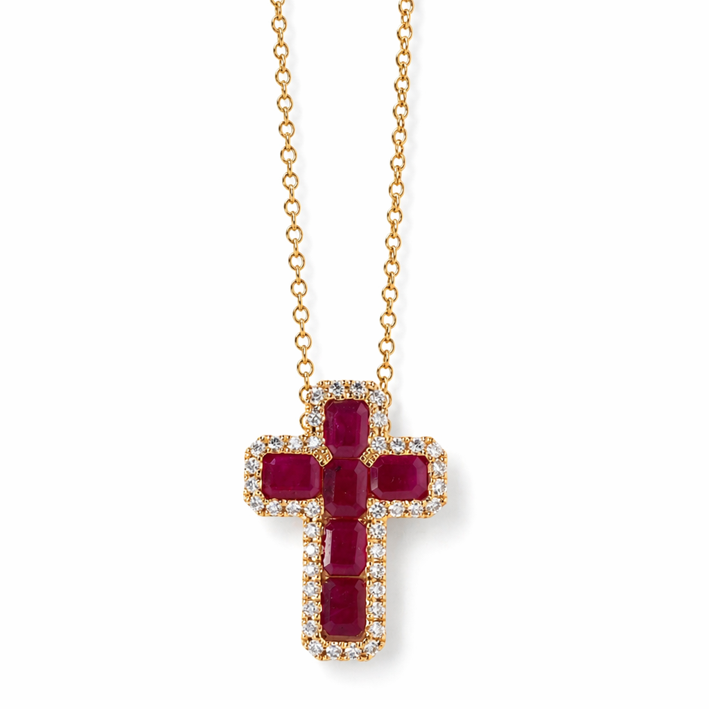 Emerald & Diamond Cross Necklace in 14K Yellow Gold (Copy)