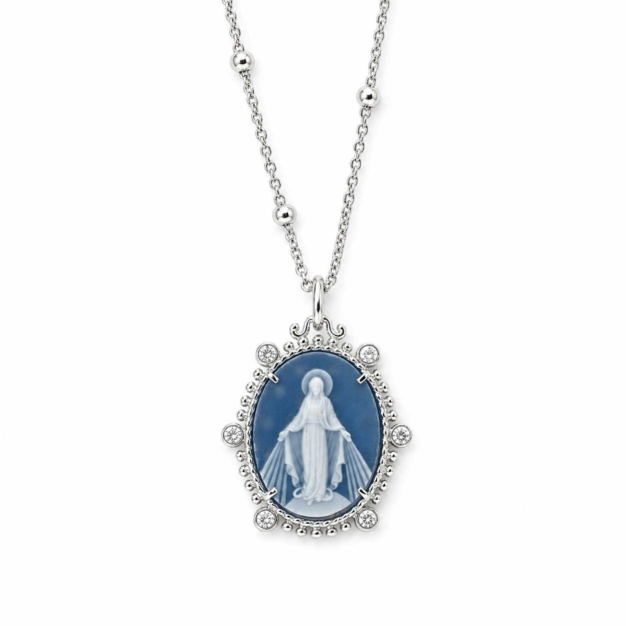 Silver Imperial Milagrosa Medal Blue Agate