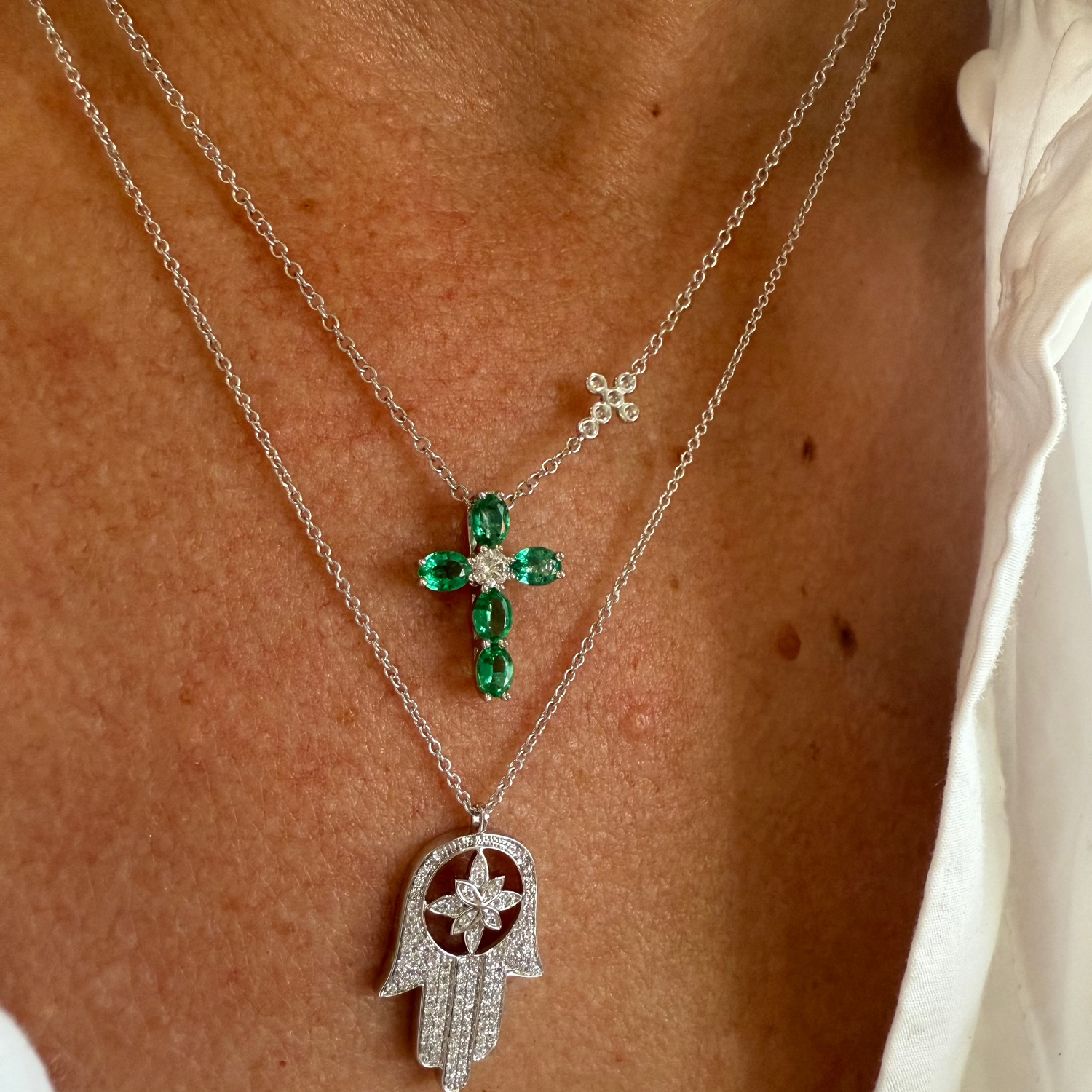 Emerald Cross 18K White Gold