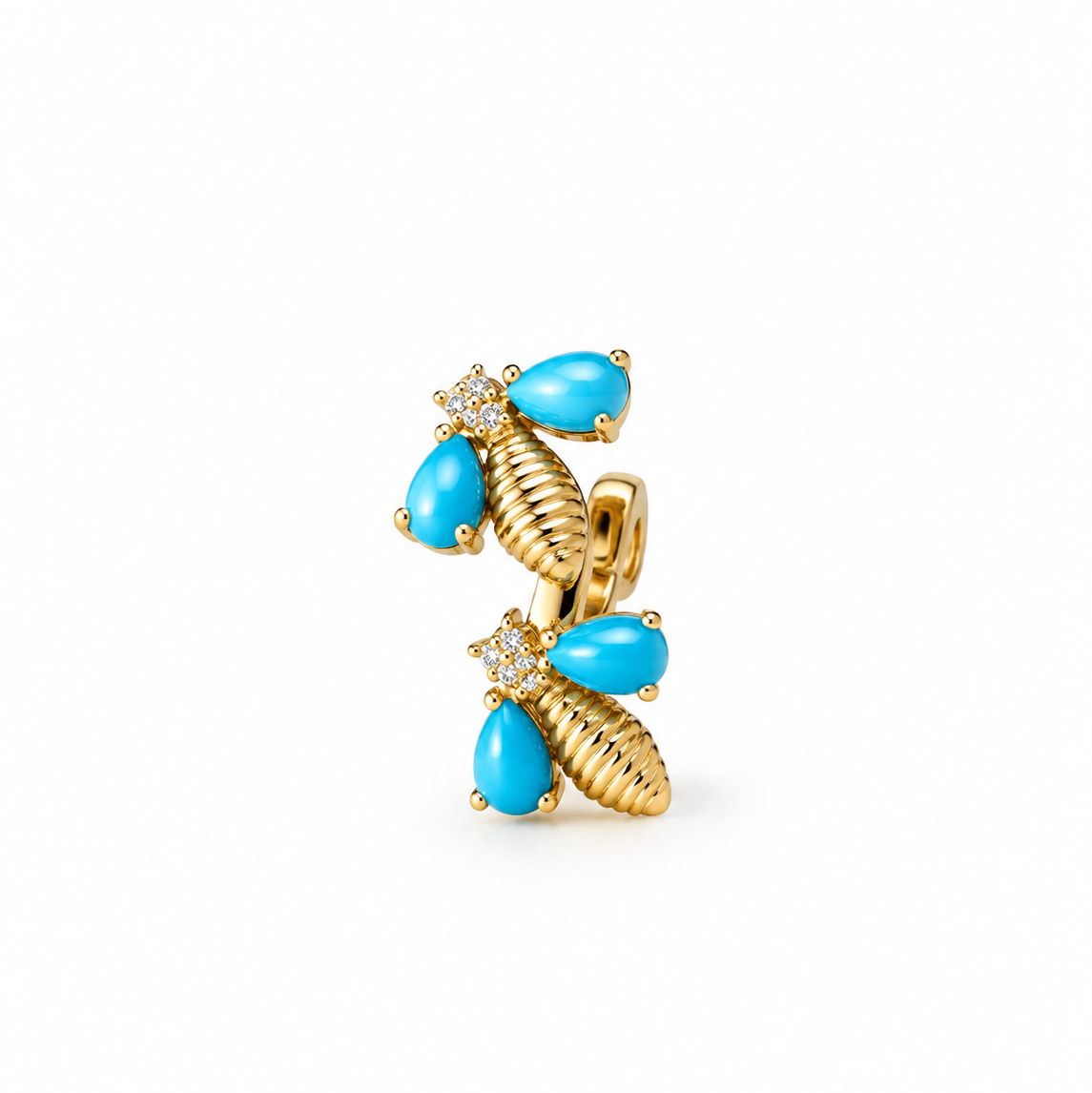 14K Yellow Gold Turquoise Bee Ear Cuff