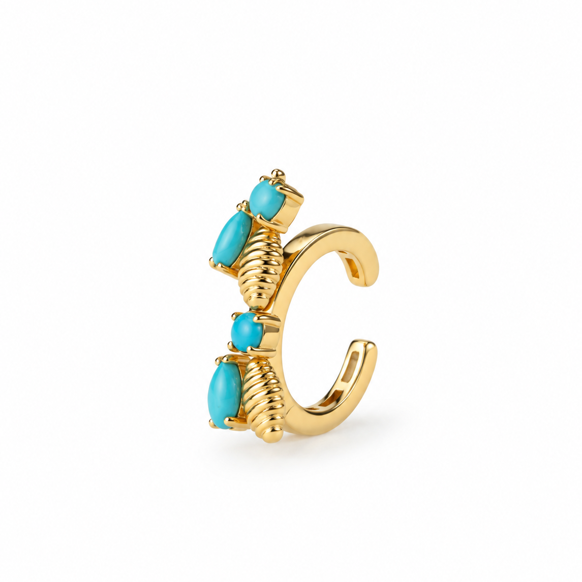 14K Yellow Gold Turquoise Bee Ear Cuff