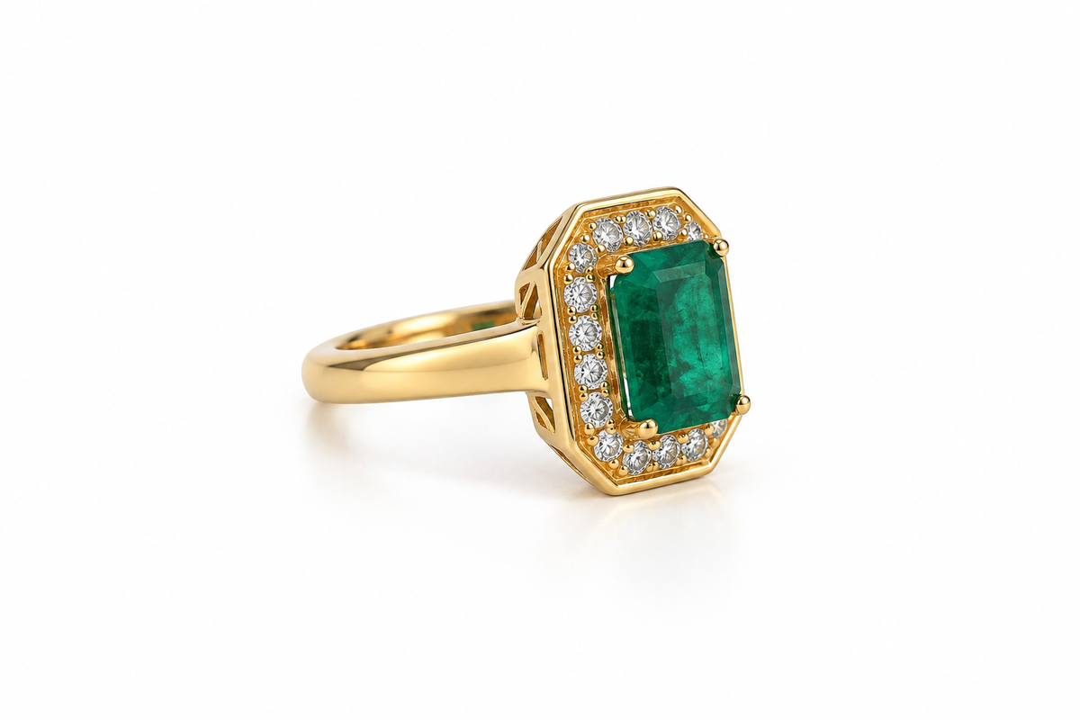 Emerald & Diamond Halo Ring