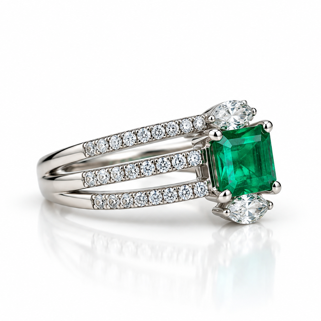 Emerald & Diamond Multi-Row Ring 18K
