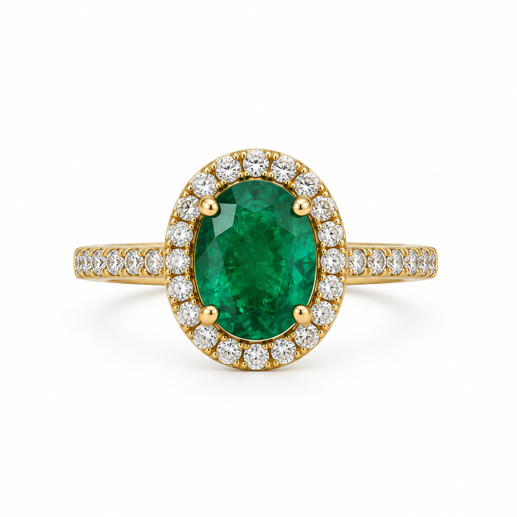 Emerald & Diamond Halo Ring