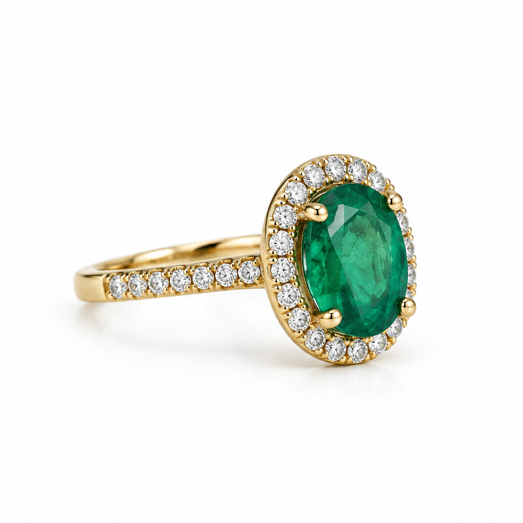 Emerald & Diamond Halo Ring