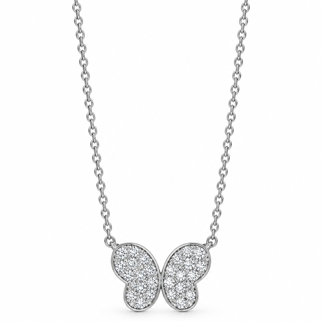 White gold diamond butterfly on white background

