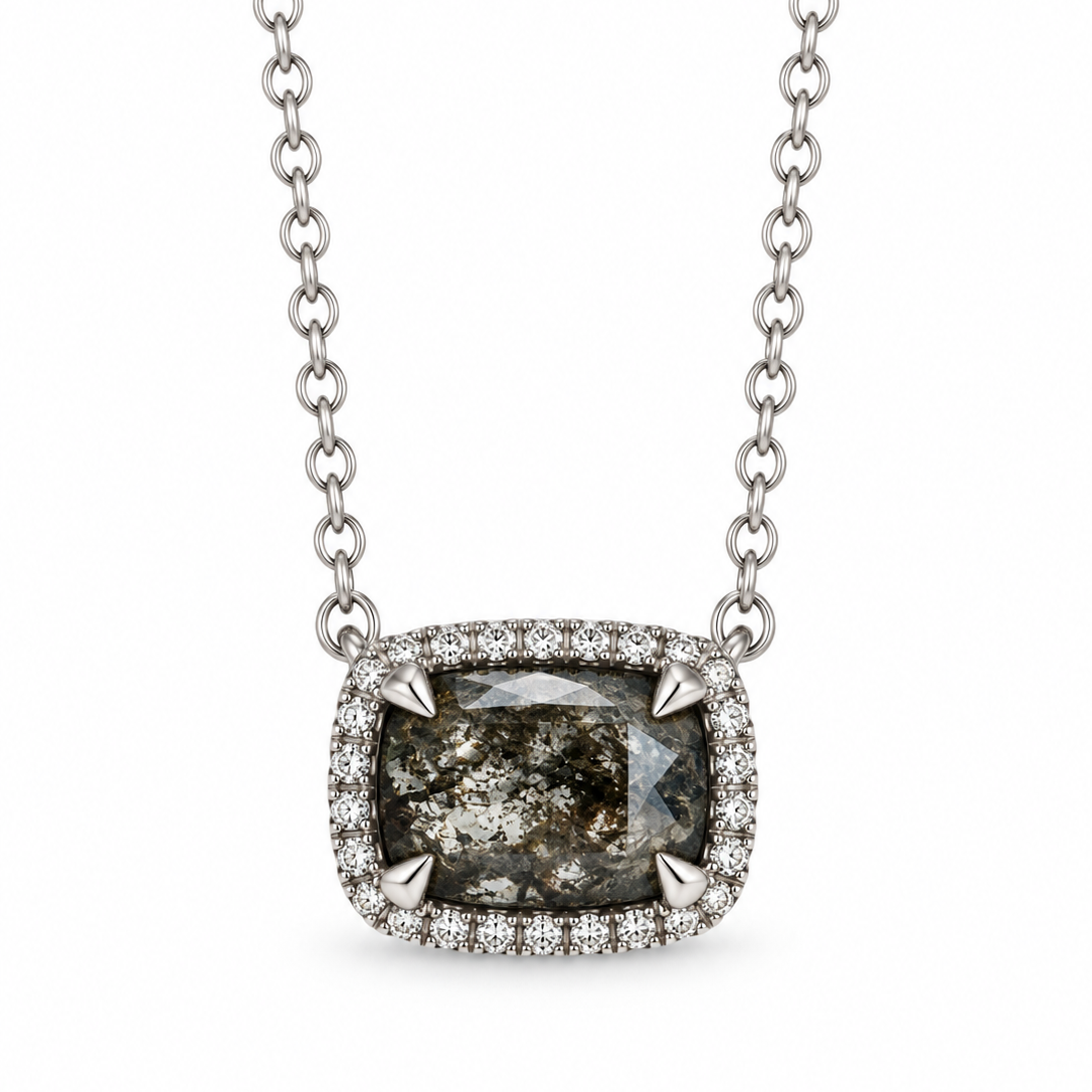 Salt & Pepper Diamond Halo Necklace