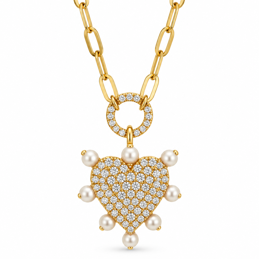 Diamond & Pearl Heart Necklace