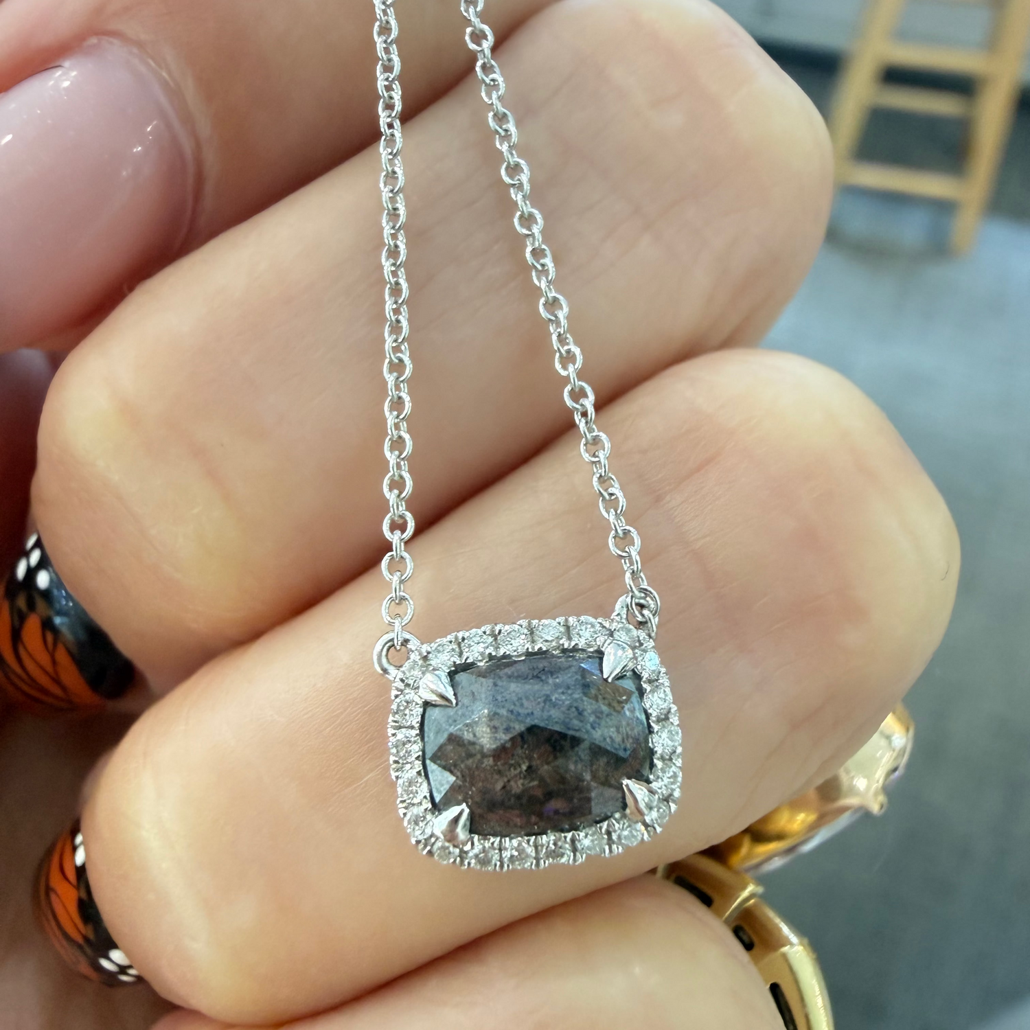 Salt & Pepper Diamond Halo Necklace