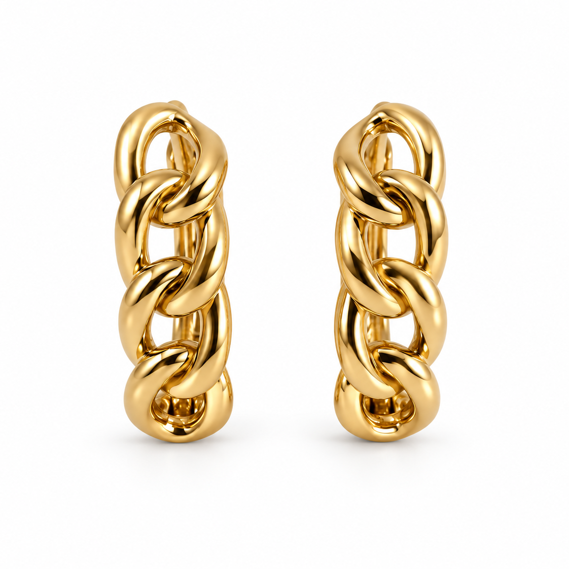 14K Yellow Gold Chain Link Huggie Earrings
