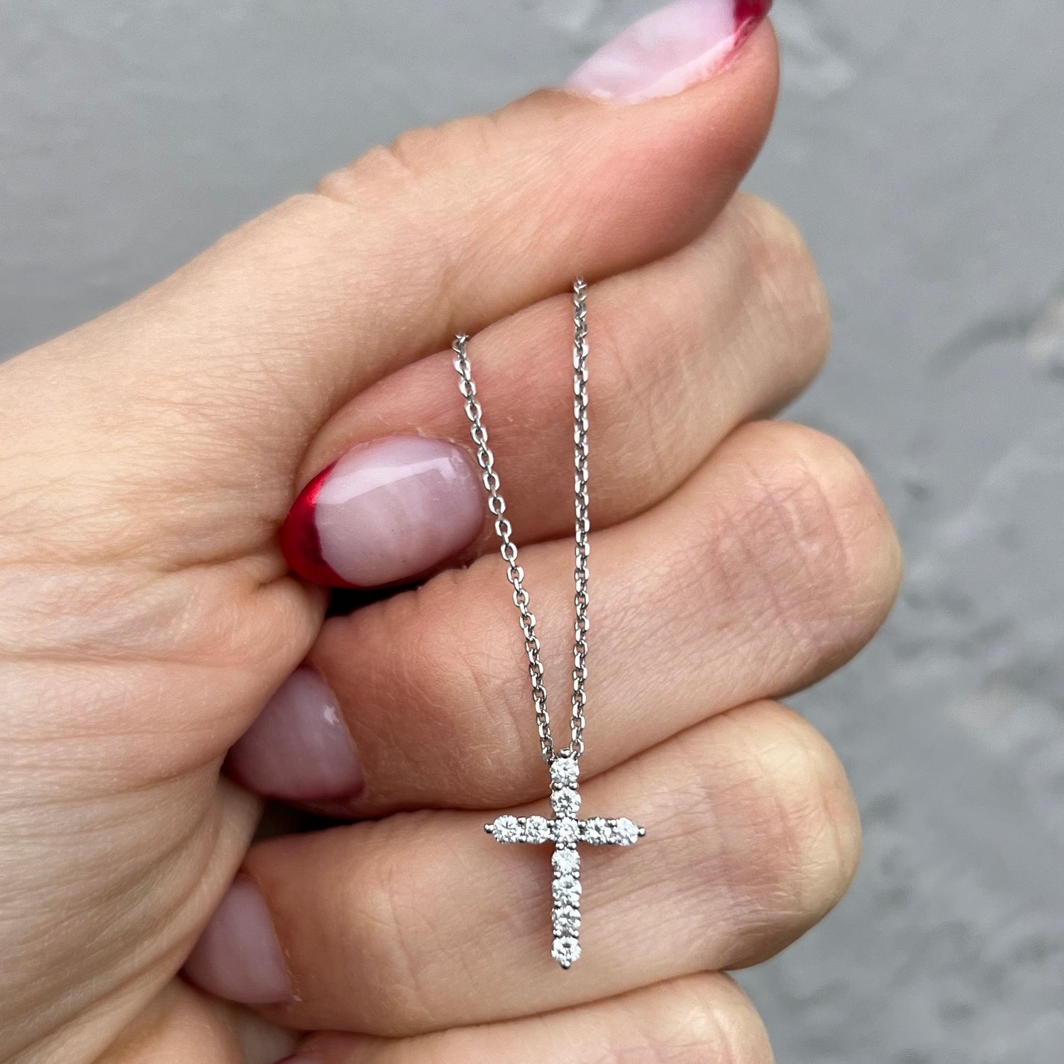 14K White Gold Diamond Cross