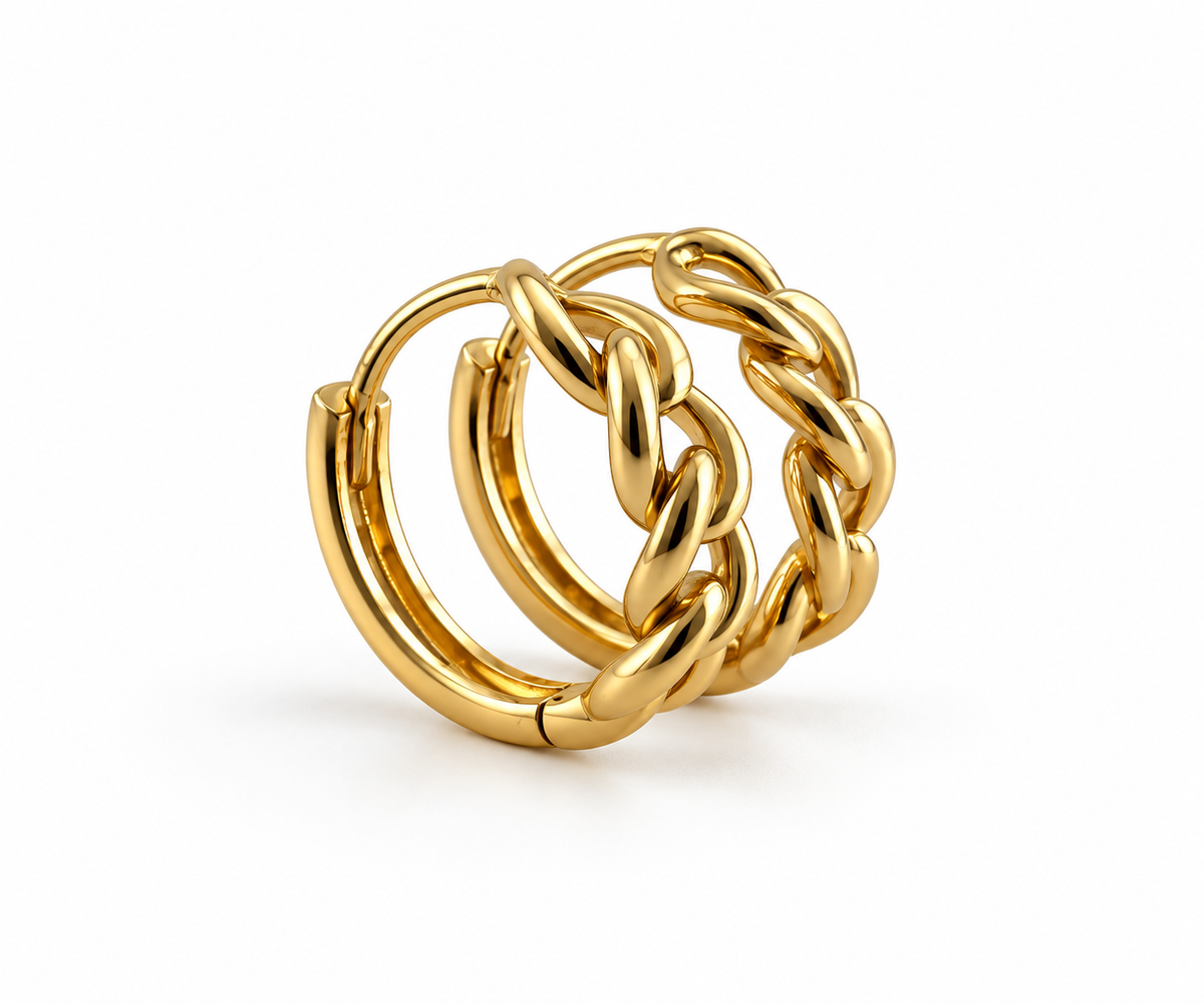14K Yellow Gold Chain Link Huggie Earrings