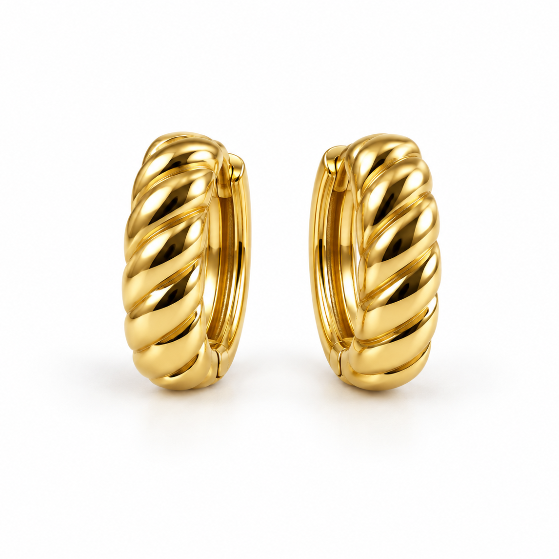 14K Yellow Gold Twisted Huggie Earrings