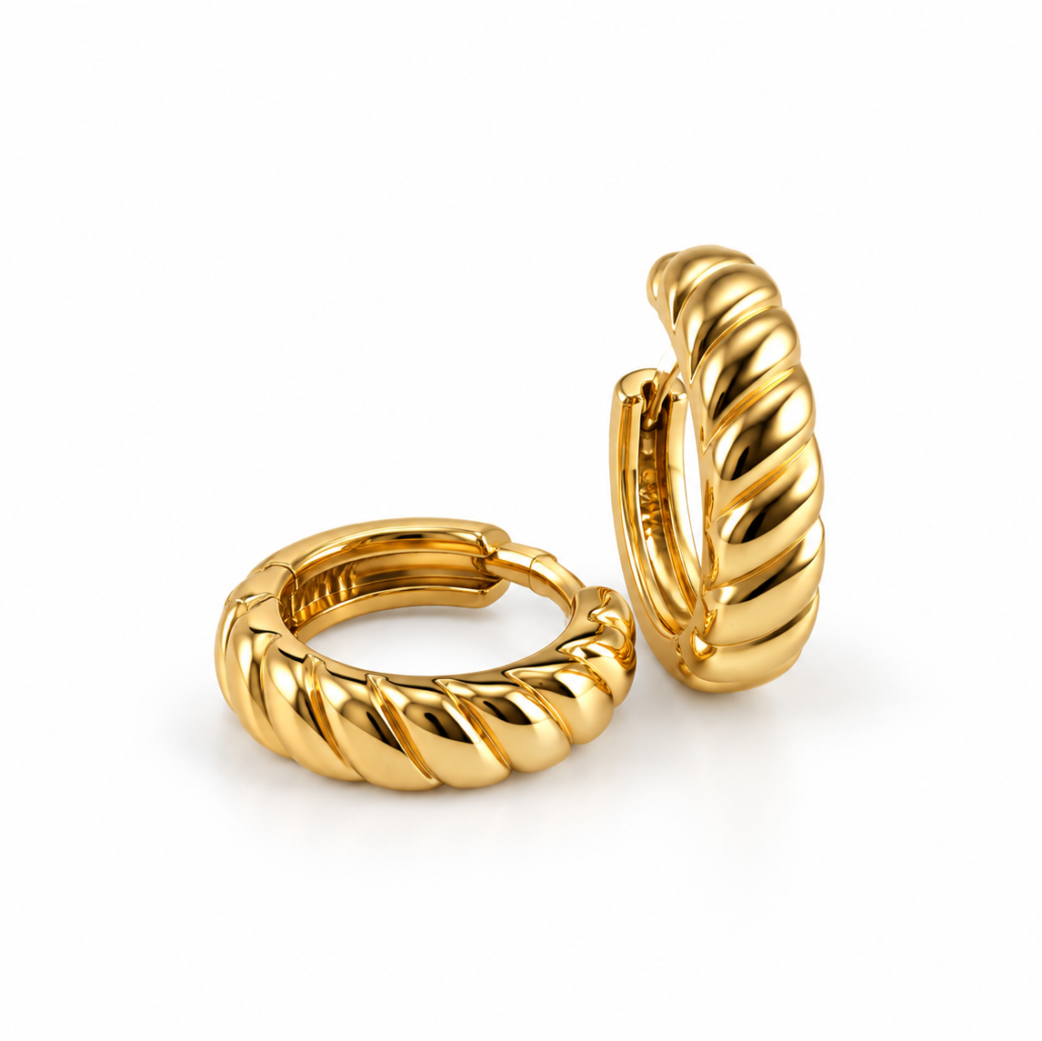 14K Yellow Gold Twisted Huggie Earrings
