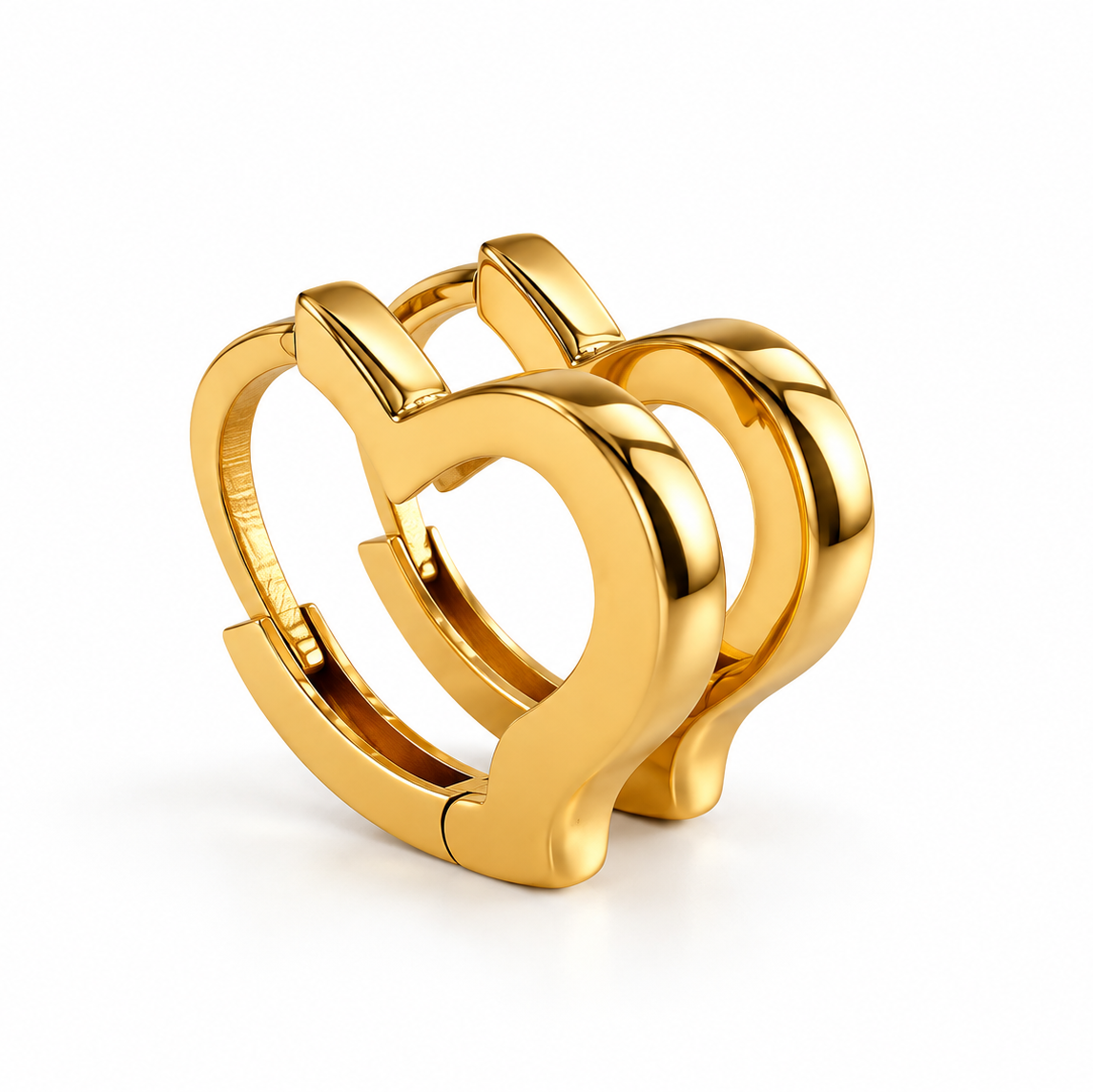 14K Yellow Gold Heart Huggie Earrings