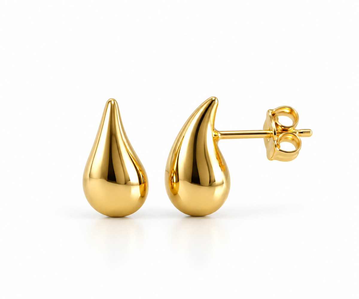 14K Yellow Gold Teardrop Stud Earrings