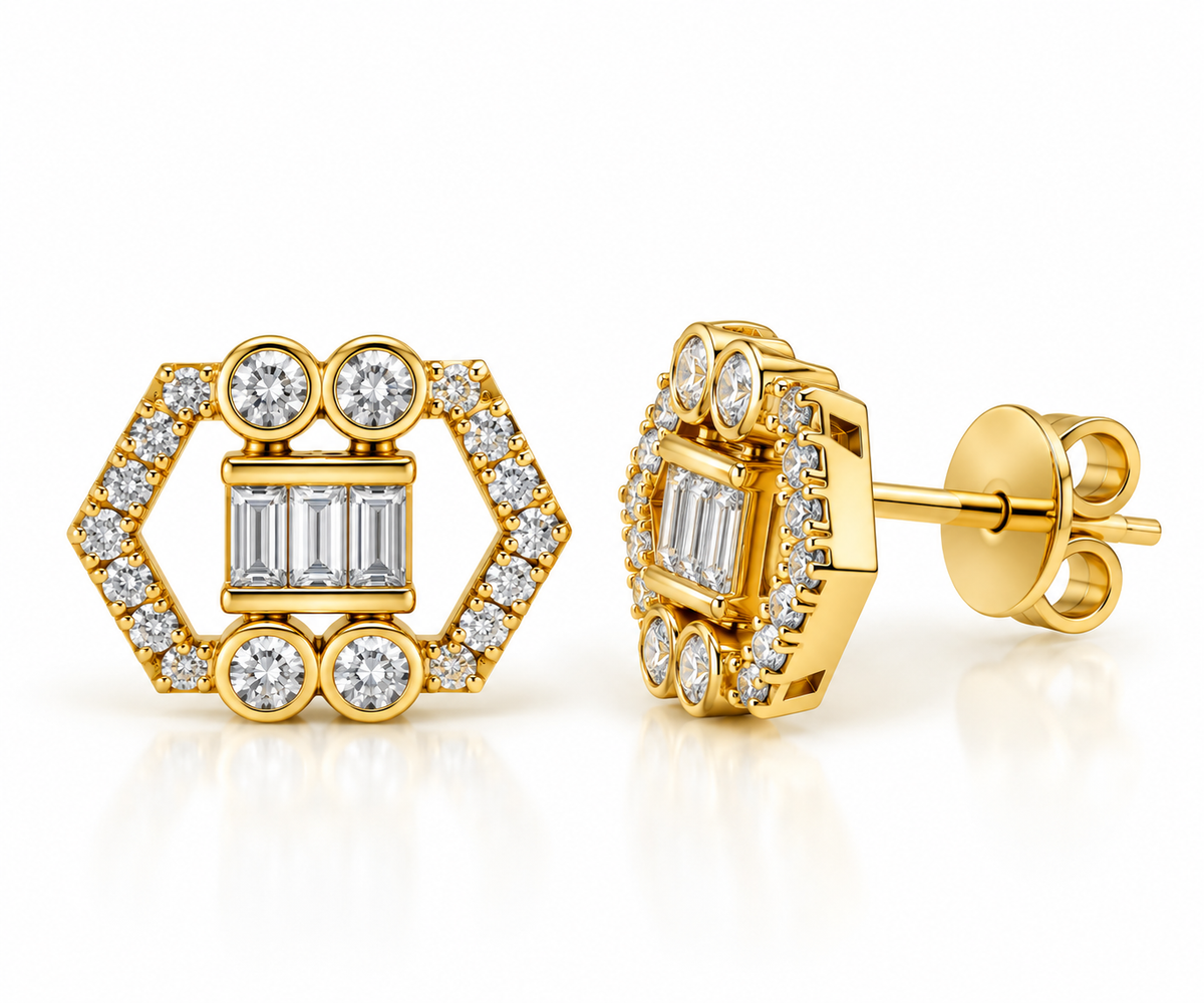 18K Yellow Gold Diamond Earrings