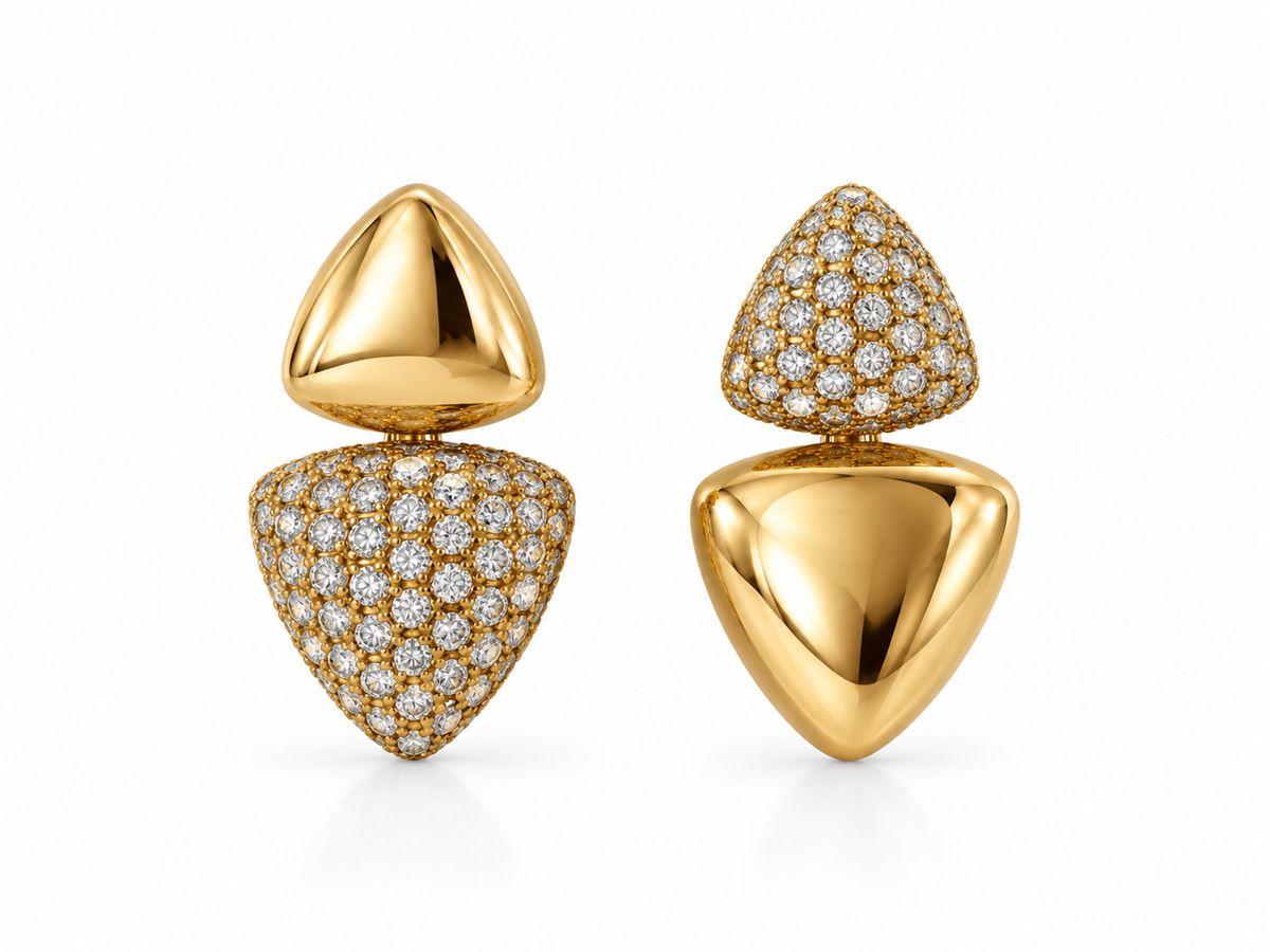 Yellow Gold Asymmetrical Diamond Earrings
